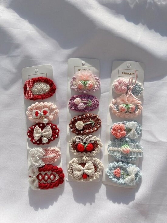 Accessories - Handmade Fancy Crochet Snap Hair Clips - Vintage Floral & Pearl Designs
